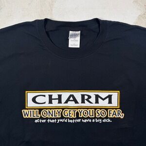 Gildan Charm Will Only Get You So Far Funny Humour T-Shirt Mens XL Black Parody